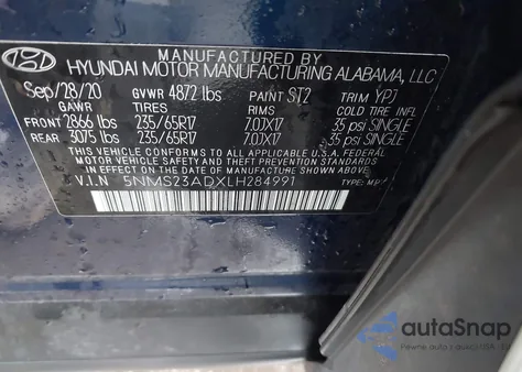 2020 Hyundai Santa Fe Se из США, поврежденный, VIN 5NMS23ADXLH284991